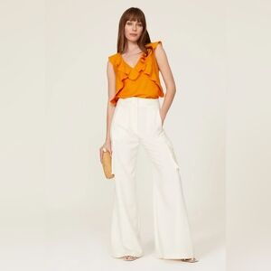 Marissa Webb Ditsy Ruffle Top Orange Linen Blend Size 6